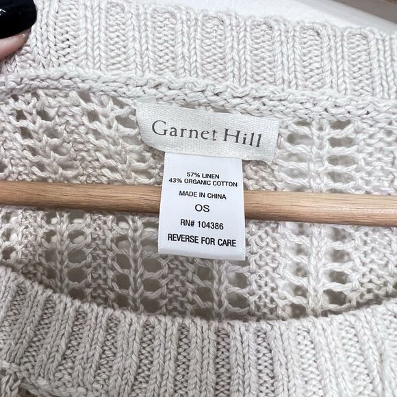 Garnet Hill Linen Organic Cotton Crochet Poncho Sweater Neutral One Size - Picture 4 of 7